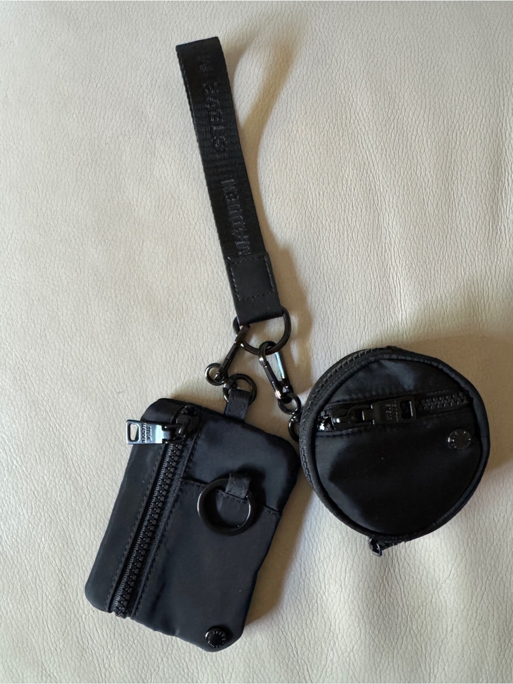 Steve Madden Black Dual Pouch Wristlet with Clips NEW